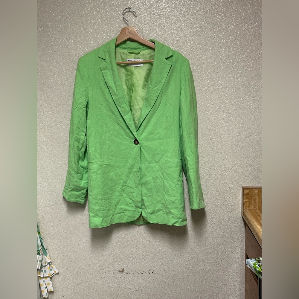 ASOS Designs Linen Blend Blazer in Lime Green - Size 6